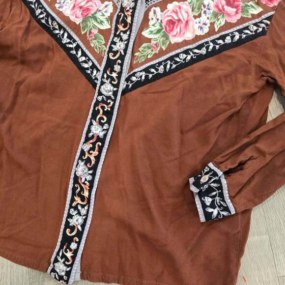 Vintage Together Womens Western Shirt With Floral design Brown 4H show shirt S - Picture 5 of 7